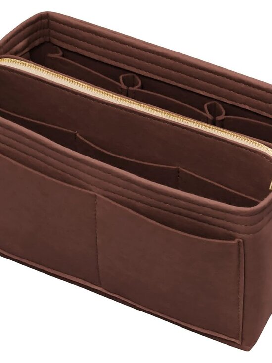 Other - Felt Bag Organizer Insert with Zipper and Key Chain for Tote Purse - Brown Small